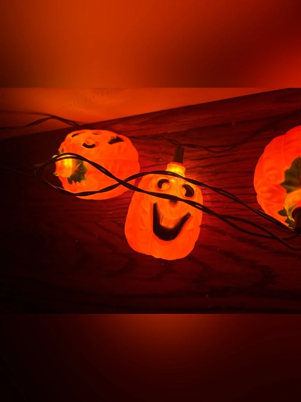 Vintage Halloween Pumpkin String Lights Jack O Lantern 10.8 Feet Blow Mold